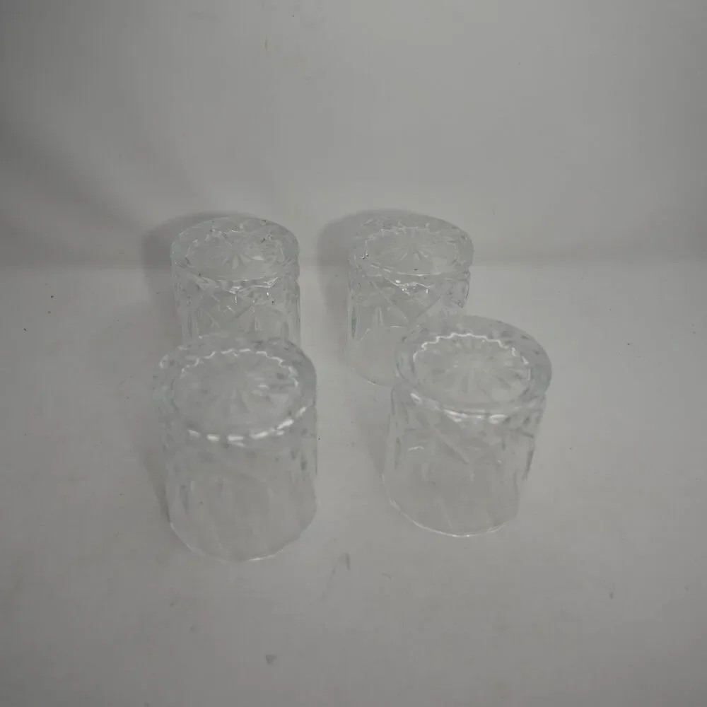 Vintage Cut Glass Shot Glass Set of 4 Clear Pressed Whiskey Bar Glasses
